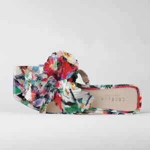 Cecelia New York Hibiscus Sandals Floral Block Heeled Sandal 6.5 NEW!